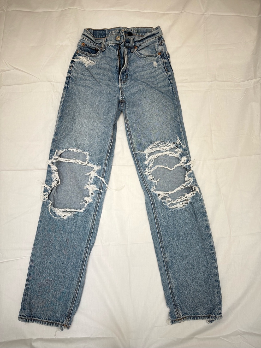 American Eagle Outfitters Light Blue Distressed Straight Leg Jeans